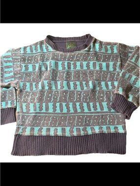 GIESSWEIN Vintage Crewneck Sweater Geometric Patterns Blue Men's. Youth Small